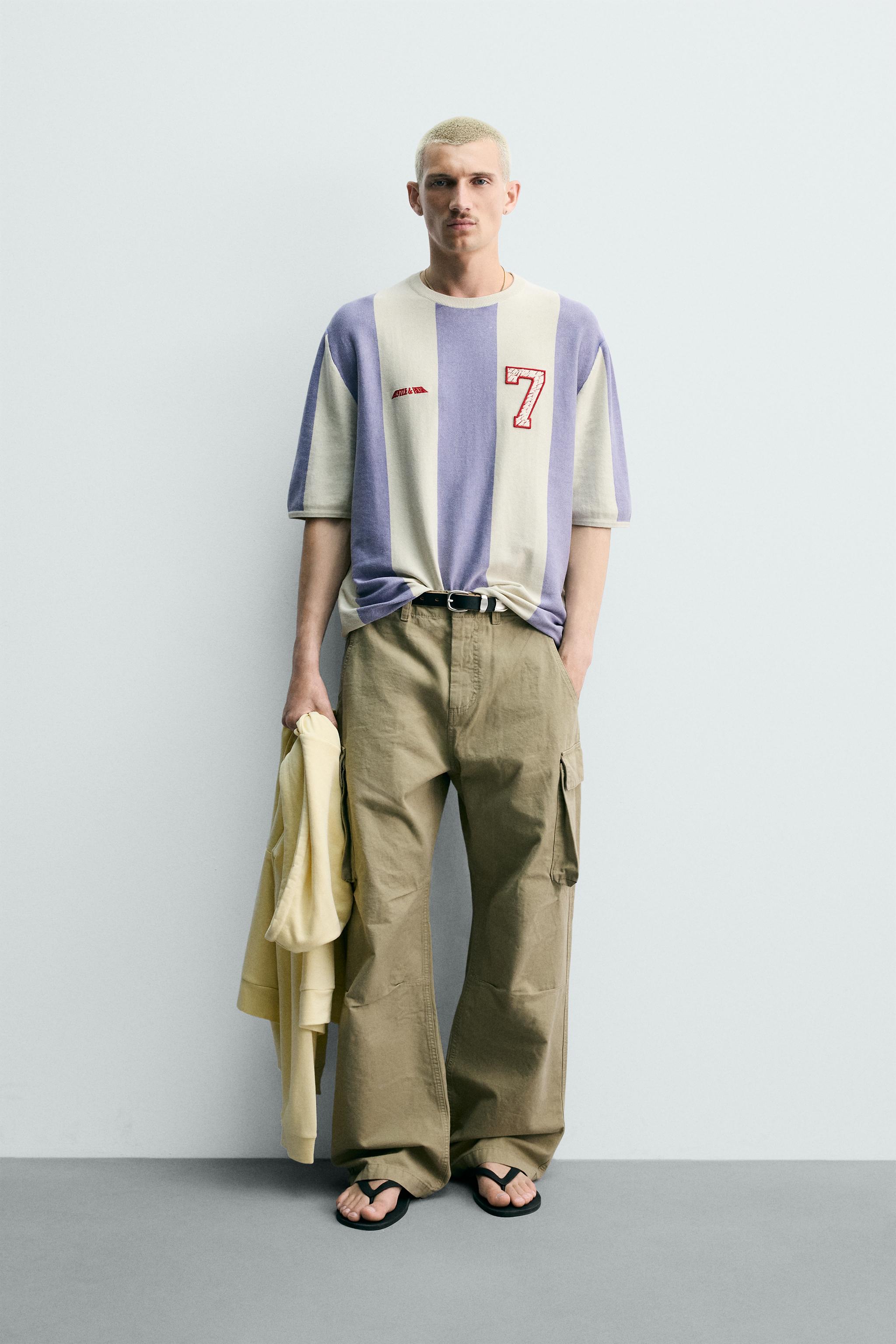 EMBROIDERED PATCH STRIPED KNIT T-SHIRT